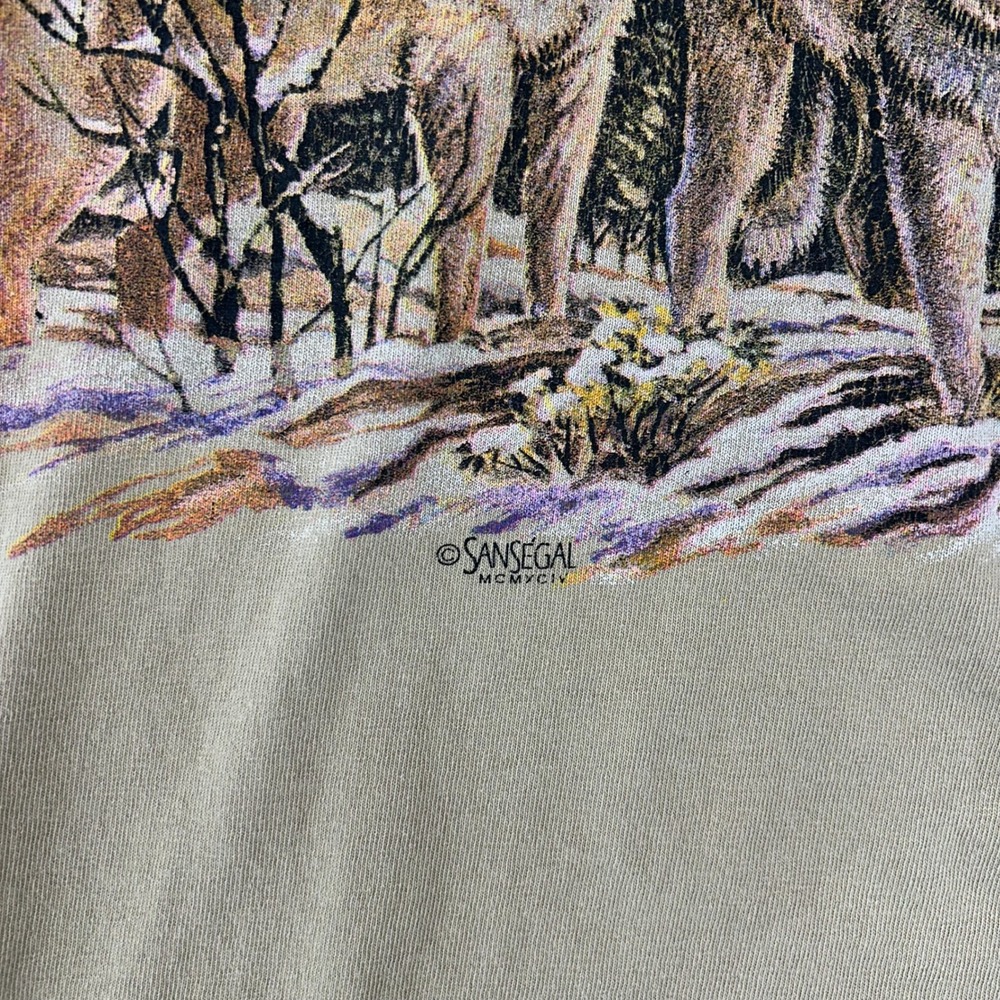 90s Vintage Wolf Graphic Tee Mens Large Double Sided Wrap AOP Nature Animals - Picture 5 of 13